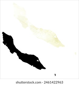 Detaillierte Karte der Vektorgrafik. Curaçao. Satz von zwei Karten. Aquarellstil. Gelbe Zitronenfarbe. Schwarze Karte.