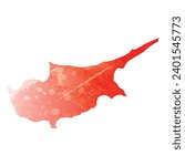 High detailed vector map. Cyprus. Watercolor style. Scarlet bright red color.