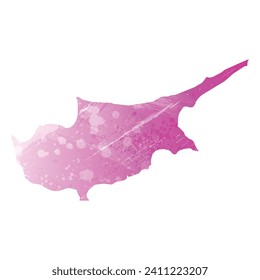 High detailed vector map. Cyprus. Watercolor style. Amaranth light cherry pink color.