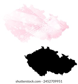 High detailed vector map. Czechia. Set of two cards. Watercolor style. Pink color. Black card.