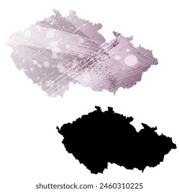 High detailed vector map. Czechia. Set of two cards. Watercolor style. Purple color. Black card.