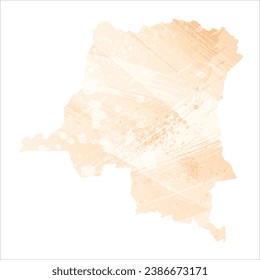 High detailed vector map. Democratic Republic of the Congo. Watercolor Style. Apricot delicate color.