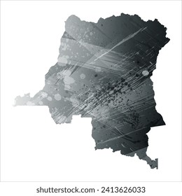 Mapa vectorial detallado alto. República Democrática del Congo. Estilo acuarela. Gris antracita. Gris oscuro. Color negro.