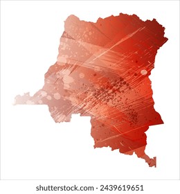 High detailed vector map. Democratic Republic of the Congo. Watercolor style. Bismarck-furioso. Red color.
