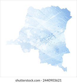 Carte vectorielle détaillée. République démocratique du Congo. Style à l'aquarelle. Tournesol pâle. Couleur bleue. : image vectorielle de stock
