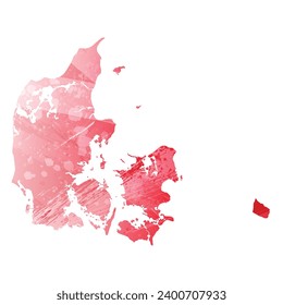 High detailed vector map. Denmark. Watercolor Style. Alizarin red color.