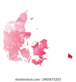 High detailed vector map. Denmark. Watercolor style. Amaranth red color.