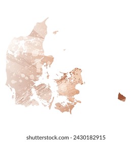 High detailed vector map. Denmark. Watercolor style. Beige and red color. Brown color.
