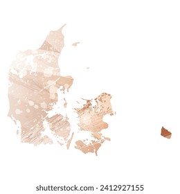 High detailed vector map. Denmark.Watercolor style. Antique brass. Light brown. Gold color.