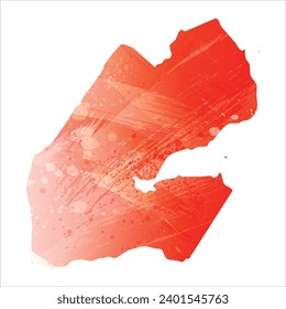 High detailed vector map. Djibouti. Watercolor style. Scarlet bright red color.