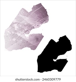 High detailed vector map. Djibouti. Set of two cards. Watercolor style. Purple color. Black card.
