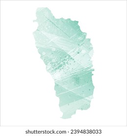 High detailed vector map. Dominica. Watercolor style. Aquamarine color.