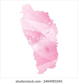 Mapa vectorial detallado alto. Dominica. Estilo acuarela. Color rosa amaranto.