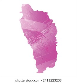 High detailed vector map. Dominica. Watercolor style. Amaranth light cherry pink color.