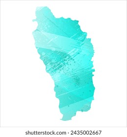 Mapa vectorial detallado. Dominica. Estilo acuarela. Color turquesa. Color azul brillante.