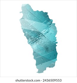 High detailed vector map. Dominica. Watercolor style. Turquoise blue color. Blue is a deep color.