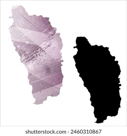 High detailed vector map. Dominica. Set of two cards. Watercolor style. Purple color. Black card.