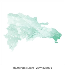 High detailed vector map. Dominican Republic. Watercolor style. Aquamarine color.