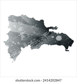 Hohe detaillierte Vektorkarte. Dominikanische Republik. Aquarell. Anthrazitgrau. Dunkelgrau. Schwarze Farbe.