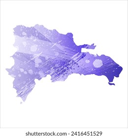 High detailed vector map. Dominican Republic. Watercolor style. Aspid blue color. A violet, delicate, pastel color.