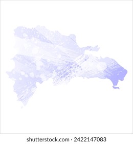 Mapa vectorial detallado alto. República Dominicana. Estilo acuarela. Color del perwinkle. Delicado color lila. Pastel morado.
