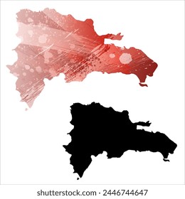 Detaillierte Karte der Vektorgrafik. Dominikanische Republik. Satz von zwei Karten. Aquarellstil. Rote Farbe. Schwarze Karte.
