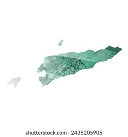 High detailed vector map. East Timor. Watercolor style. Turquoise green color.
