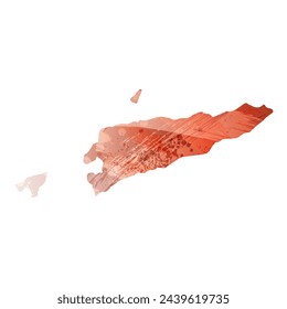 High detailed vector map. East Timor. Watercolor style. Bismarck-furioso. Red color.
