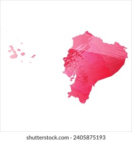 High detailed vector map. Ecuador. Watercolor style. Amaranth red color.