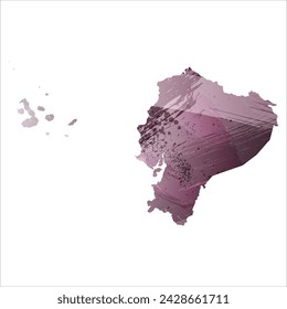 High detailed vector map. Ecuador. Watercolor style. Eggplant color. Pastel purple color.