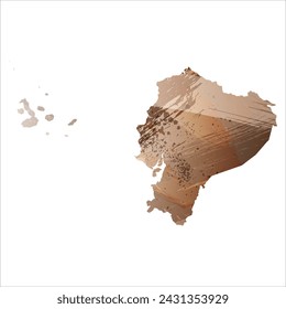 Mapa vectorial detallado. Ecuador. Estilo acuarela. Color beige y marrón.