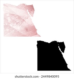 High detailed vector map. Egypt. Set of two cards. Watercolor style. Pink color. Black card.