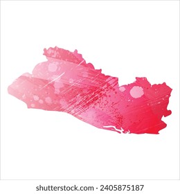 High detailed vector map. El Salvador. Watercolor style. Amaranth red color.
