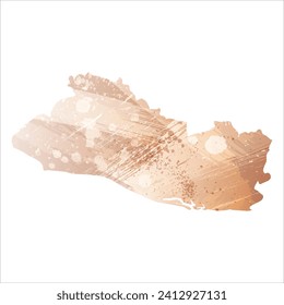 High detailed vector map. El Salvador. Watercolor style. Antique brass. Light brown. Gold color.