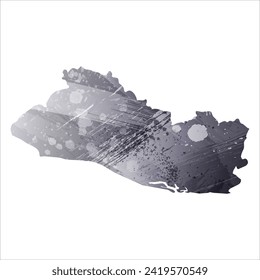 High detailed vector map. El Salvador. Watercolor style. Anthracite gray color. 