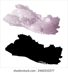 High detailed vector map. El Salvador. Set of two cards. Watercolor style. Purple color. Black card.