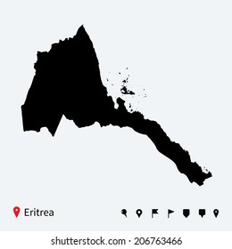High detailed vector map of Eritrea with navigation pins.