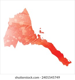 High detailed vector map. Eritrea. Watercolor style. Scarlet bright red color.