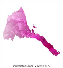 High detailed vector map. Eritrea. Watercolor style. Eggplant color. Purple bright color.