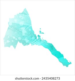 High detailed vector map. Eritrea. Watercolor style. Turquoise color. Bright blue color.