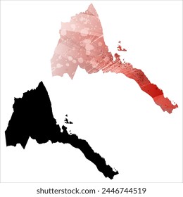 High detailed vector map. Eritrea. Set of two cards. Watercolor style. Red color. Black card.
