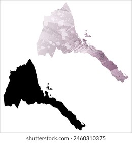 High detailed vector map. Eritrea. Set of two cards. Watercolor style. Purple color. Black card.