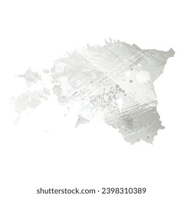 Mapa vectorial detallado alto. Estonia. Estilo acuarela. Color gris.