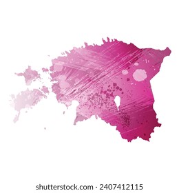 High detailed vector map. Estonia. Watercolor style. Amaranth deep purple color.
