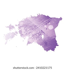 Mapa vectorial detallado alto. Estonia. Estilo acuarela. Color púrpura anémico.