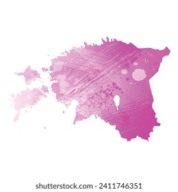 High detailed vector map. Estonia. Watercolor style. Amaranth light cherry pink color.