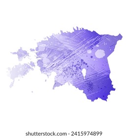 High detailed vector map. Estonia. Watercolor style. Aspid blue color. A violet, delicate, pastel color.