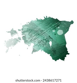 High detailed vector map. Estonia. Watercolor style. Turquoise green color.