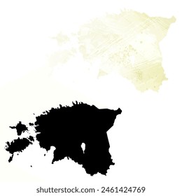High detailed vector map. Estonia. Set of two cards. Watercolor style. Yellow lemon color. Black card.