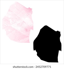 High detailed vector map. Eswatini. Set of two cards. Watercolor style. Pink color. Black card.